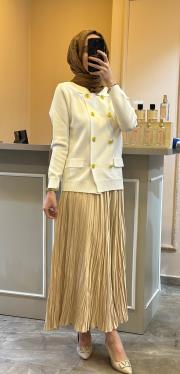 ghisa gold düğme detaylı hırka ekru