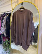 ghisa yandan bağlama detaylı triko tunik kahve 4