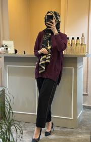 ghisa yandan bağlama detaylı triko tunik mürdüm