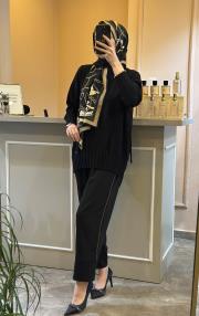 ghisa yandan bağlama detaylı triko tunik siyah