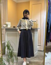 sentez ely beli lastikli etek lacivert