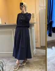 sentez ely beli lastikli etek lacivert 4