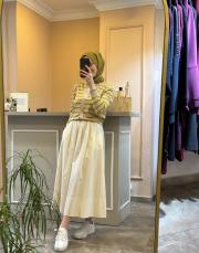 sentez ely beli lastikli etek ekru