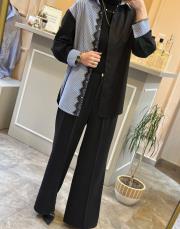 sentez zirve palazzo pileli geniş paça pantolon siyah 3