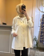 ghisa çizgili tunik ekru