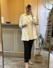 ghisa çizgili tunik ekru 4