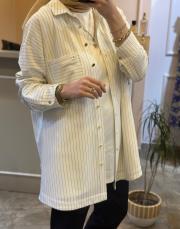 ghisa çizgili tunik ekru 5