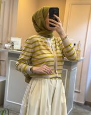 ghisa önü kuş motifli çizgili hırka taş-asit