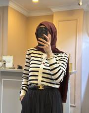 ghisa önü kuş motifli çizgili hırka ekru-siyah