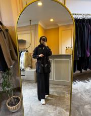 ghisa boncuk işlemeli yandan yırtmaçlı koton gömlek tunik siyah