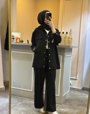 ghisa ceketi taş işlemeli takım siyah