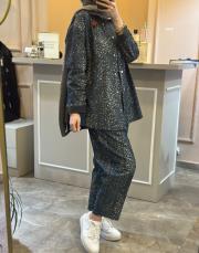 ghisa leopar desenli tuniği çıtçıt kapamalı takım gri 6