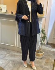 ghisa çizgili blazer ceketli takım lacivert 3