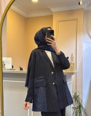 ghisa çizgili blazer ceketli takım lacivert 4