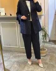 ghisa çizgili blazer ceketli takım lacivert 6