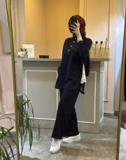 ghisa önden yarım düğmeli tunik takım lacivert