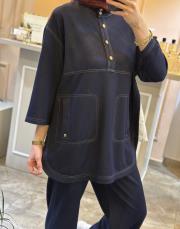 ghisa önden yarım düğmeli tunik takım lacivert 2