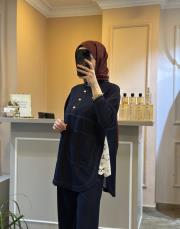 ghisa önden yarım düğmeli tunik takım lacivert 3