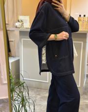 ghisa önden yarım düğmeli tunik takım lacivert 6