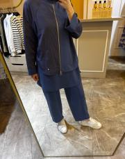 ghisa fermuar detaylı paraşüt kumaş mixli modal takım indigo 2