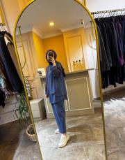 ghisa fermuar detaylı paraşüt kumaş mixli modal takım indigo 3