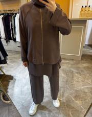 ghisa fermuar detaylı paraşüt kumaş mixli modal takım kahve 2