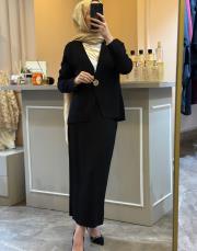 ghisa çelik örme triko ceket etek takım siyah