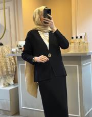 ghisa çelik örme triko ceket etek takım siyah 2