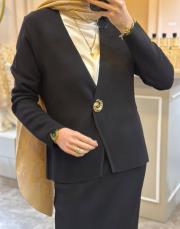 ghisa çelik örme triko ceket etek takım siyah 3