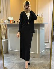 ghisa çelik örme triko ceket etek takım siyah 5