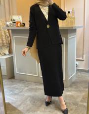 ghisa çelik örme triko ceket etek takım siyah 6