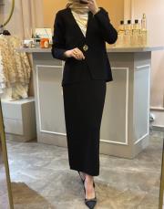 ghisa çelik örme triko ceket etek takım siyah 7