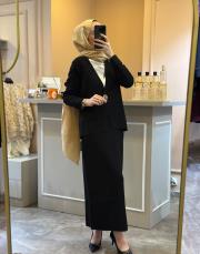 ghisa çelik örme triko ceket etek takım siyah 8