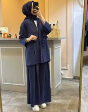 ghisa belden bağlama ip detaylı modal ceketli takım indigo