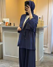 ghisa belden bağlama ip detaylı modal ceketli takım indigo 2