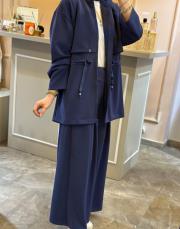 ghisa belden bağlama ip detaylı modal ceketli takım indigo 3