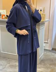 ghisa belden bağlama ip detaylı modal ceketli takım indigo 6