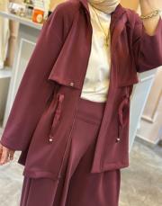 ghisa belden bağlama ip detaylı modal ceketli takım bordo 4