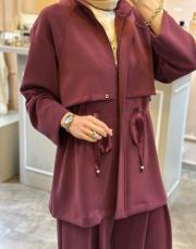 ghisa belden bağlama ip detaylı modal ceketli takım bordo 5