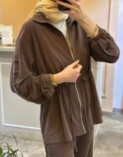 ghisa kolları ve pantolonu ip geçirme detaylı takım kahve 3