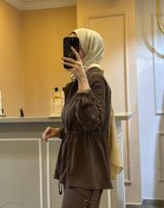 ghisa kolları ve pantolonu ip geçirme detaylı takım kahve 4