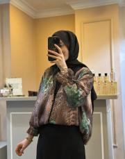 ghisa desenli kapüşonlu bomber ceket kahve-desenli