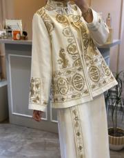 ghisa nakış işlemeli kanvas ceket etek takım ekru 2