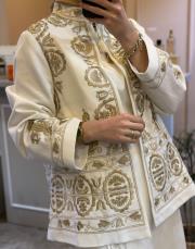 ghisa nakış işlemeli kanvas ceket etek takım ekru 3