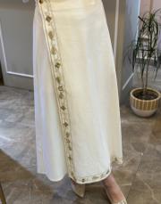 ghisa nakış işlemeli kanvas ceket etek takım ekru 4