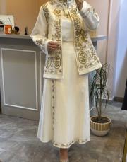 ghisa nakış işlemeli kanvas ceket etek takım ekru 6