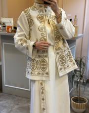 ghisa nakış işlemeli kanvas ceket etek takım ekru 7