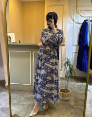 ghisa yakası taşlı zincir desenli boydan düğmeli elbise gri