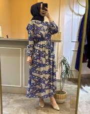 ghisa yakası taşlı zincir desenli boydan düğmeli elbise gri 5