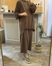 ghisa tuniği ip ve ribana detaylı rahat takım kahve 2